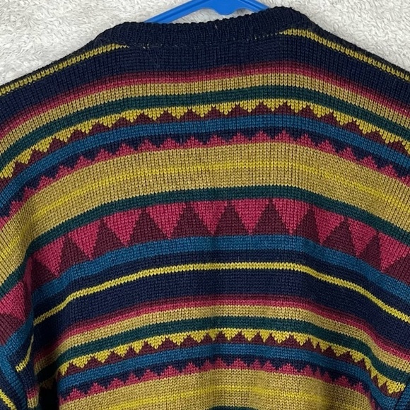 Vintage BRITISH WOOL NATURALLY Striped Button Up Cardigan Fair Isle Large Yellow - Picture 11 of 14